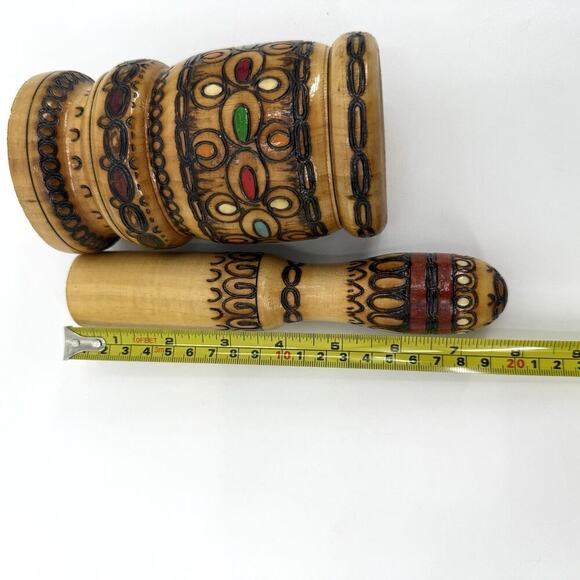 Vintage Wooden Turned Mortar & Pestle Primitive Farm Kitchen Tool Large Bulgaria - Picture 10 of 12